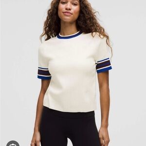 Lululemon Athletica Cream Top with Blue and Wine Stripes!